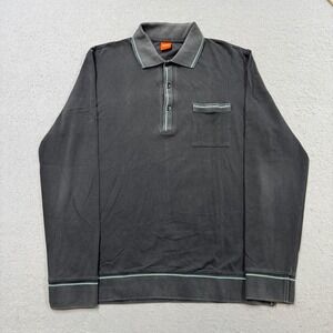 BOSS Hugo Boss Polo Shirt Men's Large Gray Long Sleeve Quarter Zip Orange Label